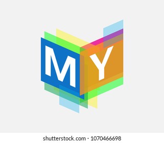 Letter MY logo with colorful geometric shape, letter combination logo design for creative industry, web, business and company.

