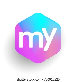 Letter MY logo in hexagon shape and colorful background, letter combination logo design for business and company identity.
