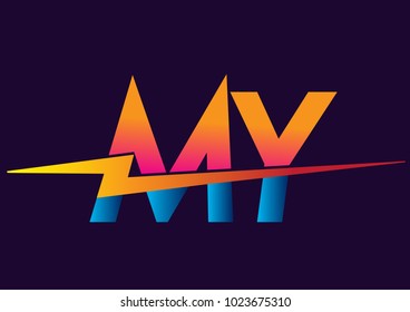 Letter MY logo with Lightning icon, letter combination Power Energy Logo design for Creative Power ideas, web, business and company.