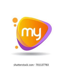 Letter MY logo in triangle splash and colorful background, letter combination logo design for creative industry, web, business and company.
