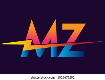 Letter MZ logo with Lightning icon, letter combination Power Energy Logo design for Creative Power ideas, web, business and company.