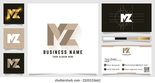 Letter MZ or NZ monogram logo with business card design