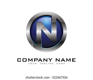 Letter N 3D Chrome Circle Logo Design Template