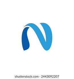 letra n 3d plana azul onda logo vector 