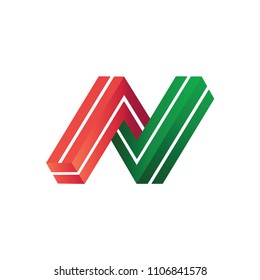 Letter N in 3D Shape Logo Template
