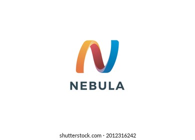 Letter N 3d spiral colorful technological business logo