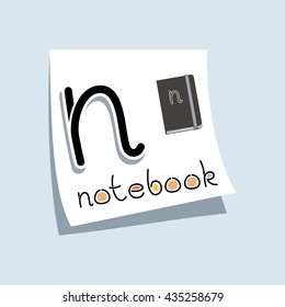 Letter N abc sticker on board with icon vector illustration
