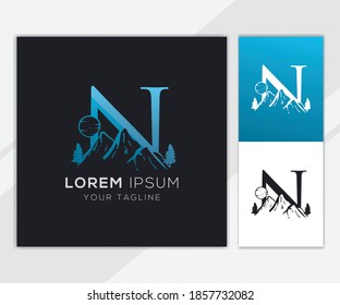 Letter N with abstract mountain logo template