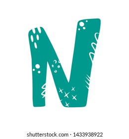 Letter N - abstract vector turquoise font with cut dots, stripes, lines, spots. Abc, alphabet isolated on white background. Perfect illustration for your design - print, poster, card, logo, label
