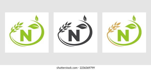 Letter N Agriculture Logo. Agribusiness, Eco-farm Design Template