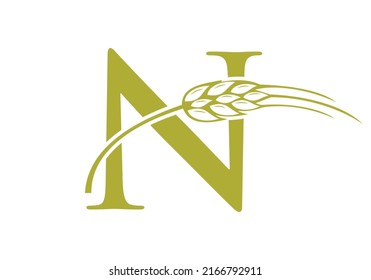 Letter N Agriculture Logo Farming Sign. Agriculture Logo With Alphabet N Template Vector Symbol