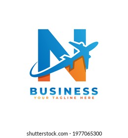 Letter N with Airplane Logo Design. Suitable for Tour and Travel, Start up, Logistic, Business Logo Template