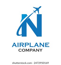 Ilustración de la Plantilla del logotipo del avión de la letra n. conveniente para el transporte, la marca, el viaje, la agencia, el Web, la etiqueta, la red, el marketing etc