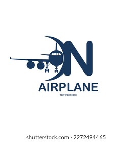 Letter N with airplane vector logo template. Fonts for event, promo, logo, banner, monogram and poster. Alphabet label symbol for branding and identity