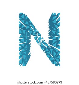 The letter N, in the alphabet broken 3d perspective set blue color isolated on white background