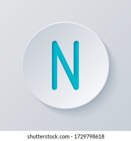 Letter N of alphabet, isolated outline symbol. Cut circle with gray and blue layers. Paper style