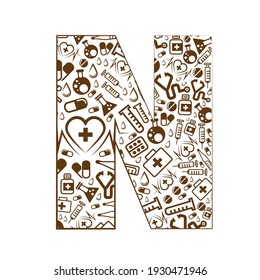 Letter N, alphabet of medicine pills.