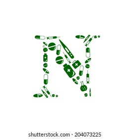 Letter N, alphabet of medicine pills