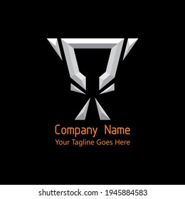 Letter N alphabet in the trophy shape with metallic color embossed effect for initial logo or brand identity.