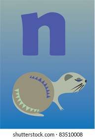 letter n in animal character (nutria)