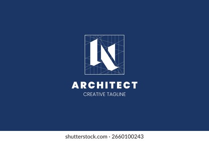 Letter N Architect logo with technical sketch style for architecture or construction company