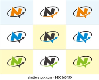 letter N with arrow logo vector, template