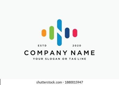 letter N audio wave colorful logo design vector	
