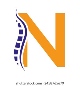 Letter N Backbone Logo Concept For Healthcare Symbol. Back Pain Sign