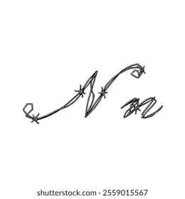 letter N Barbed wire hand drawing vector isolated on white background.