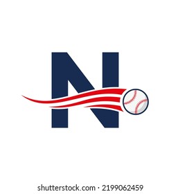 Letter N Baseball Logo Concept With Moving Baseball Icon Vector Template