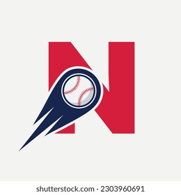 Carta N Concepto De Logotipo De Béisbol Con Plantilla De Vector De Icono De Béisbol En Movimiento