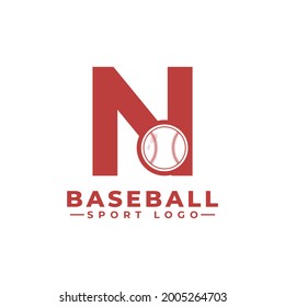 Letra N con diseño de logotipo de béisbol. Elementos de plantilla de diseño de vectores para equipo deportivo o identidad corporativa.