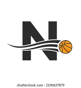 Letter N Basket Ball Logo Design For Basket Club Symbol Vector Template. Basketball Logo Element