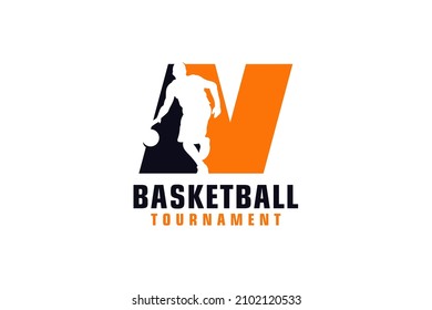 Letter N with Basketball Logo Design. Vector Design Template Elements for Sport Team or Corporate.