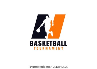 Letter N with Basketball Logo Design. Vector Design Template Elements for Sport Team or Corporate.