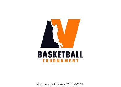 Letter N with Basketball Logo Design. Vector Design Template Elements for Sport Team or Corporate.