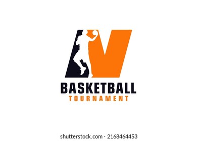 Letter N with Basketball Logo Design. Vector Design Template Elements for Sport Team or Corporate.