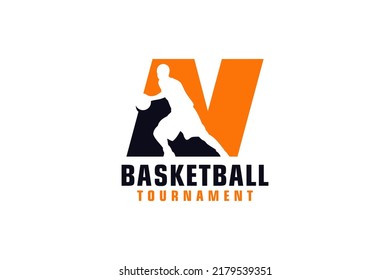 Letter N with Basketball Logo Design. Vector Design Template Elements for Sport Team or Corporate.