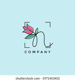 Letter N Beautiful Flower Logo Design Vector Graphic Illustration