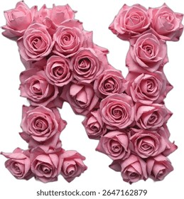 The letter "N" is beautifully crafted using a collection of light pink roses, creating a visually appealing and romantic floral alphabet.