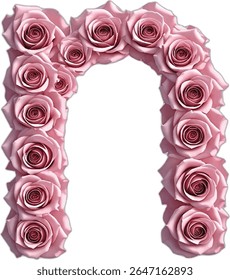 The letter 'N' is beautifully formed using a collection of pink roses, each rose meticulously arranged to create a stunning floral alphabet.