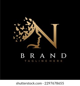 Letter N Beauty Butterfly Crown Logo Design