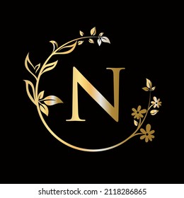 Letter N Beauty flower logo with creative concept for company, business, decorative, flower, beauty, spa premium vector template