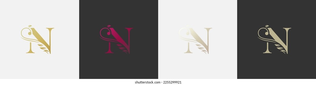 Letter N beauty logo, flourish ornament