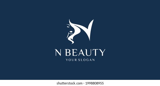 Letter n beauty woman face logo template