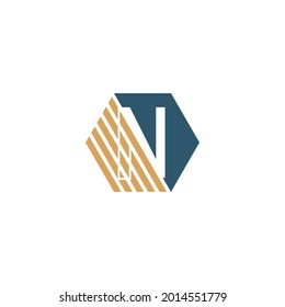 Letter N behind the hexagon with strip design vector