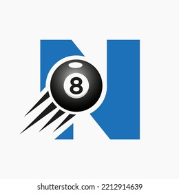 Letter N Billiards or Pool Logo Design For Billiard Room or 8 Ball Pool Club Symbol Vector Template