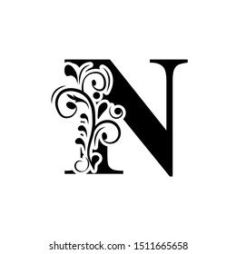 Letter N Black Flower Alphabet Beautiful Stock Vector (Royalty Free ...