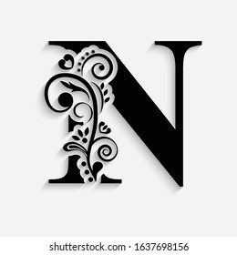 Letter N Black Flower Alphabet Beautiful Stock Vector (Royalty Free ...