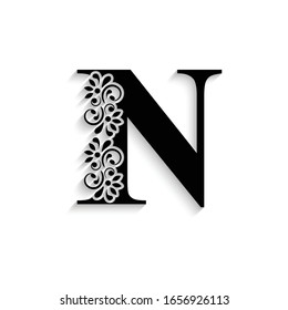 Letter N Black Flower Alphabet Beautiful Stock Vector (Royalty Free ...